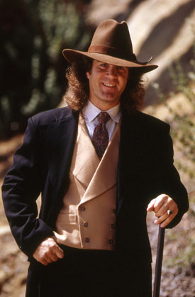 Camel Double Breasted Vest with black frock coat